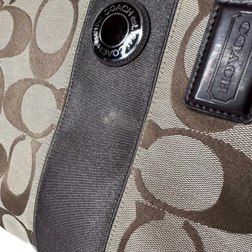 Coach Khaki and Mahogany Stripe Signature Kisslock Carryall Bag F19190 - Picture 12 of 13